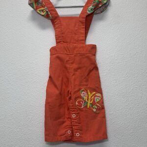 Sears Girl 6 Months Orange 70s Butterfly Corduroy Romper Overalls Vintage